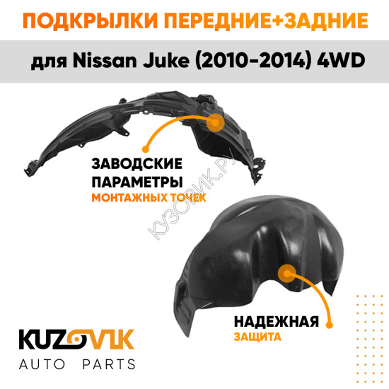 Подкрылки Nissan Juke (2010-2014) 4WD 4 шт комплект передние + задние KUZOVIK