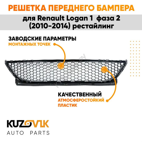 Решётка переднего бампера нижняя Renault Logan 1 фаза 2 (2010-2014) рестайлинг KUZOVIK