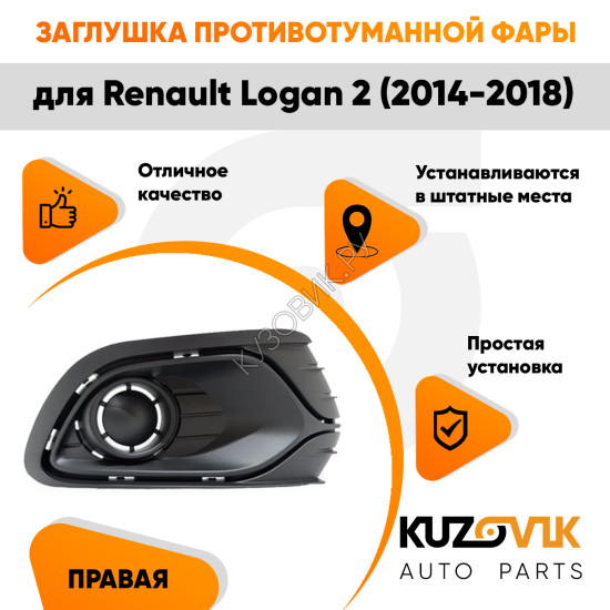 Заглушка противотуманной фары правая Renault Logan 2 (2014-2018) без отверстий под ПТФ KUZOVIK
