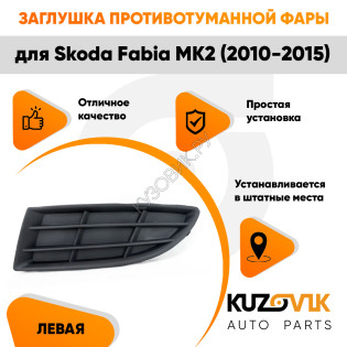 Заглушка противотуманной фары левая Skoda Fabia Mk2 (2010-2015) KUZOVIK Заглушка противотуманной фары левая Skoda Fabia Mk2 (2010-2015) KUZOVIK