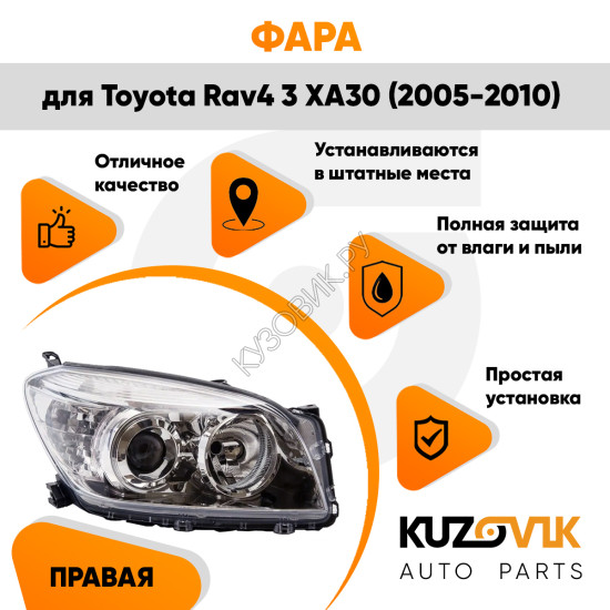 Фара правая евросвет универсальный корректор Toyota Rav4 3 XA30 (2005-2010) KUZOVIK